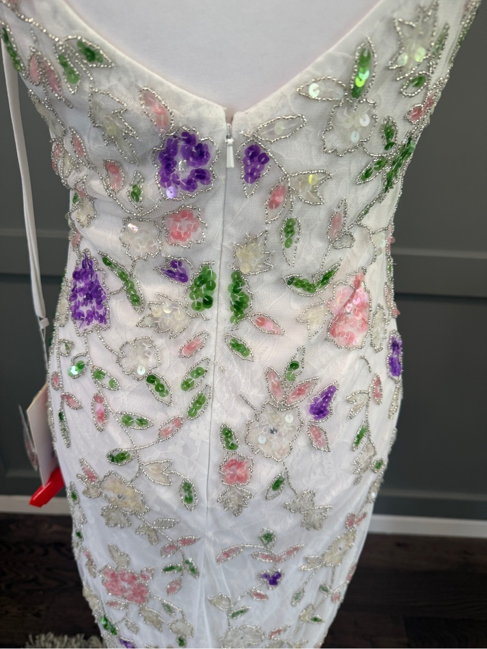 NWT Mac Duggal 10893 Floral Sequined High Slit Sleeveless Gown Size 4 - Picture 8 of 12